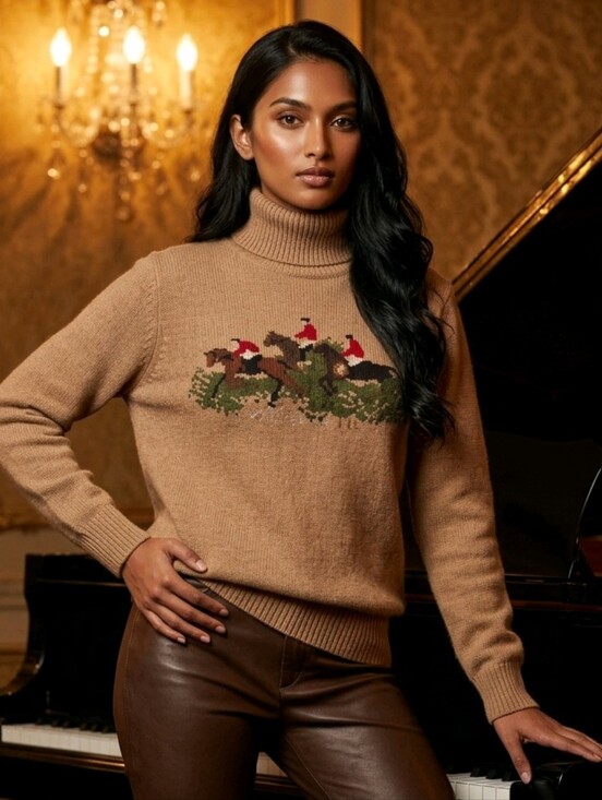 Lauren Ralph Lauren Sweaters - Vintage Ralph Lauren Equestrian Fox Hunt Lambswool Turtleneck Sweater Medium